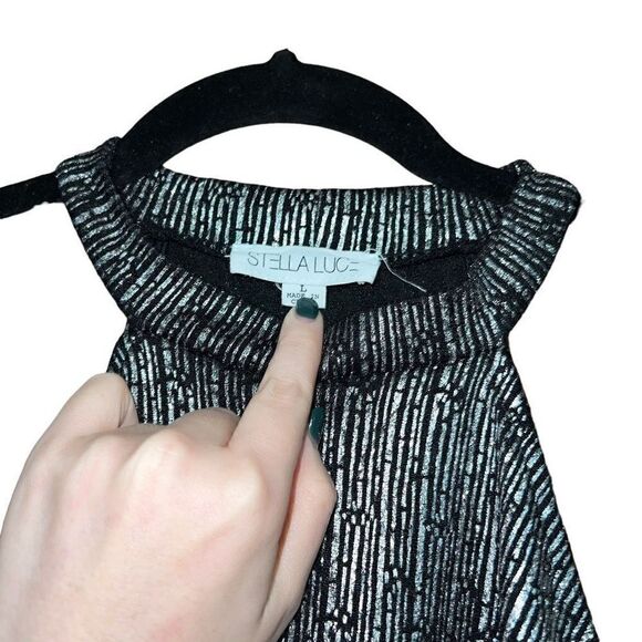 STELLA LUCE Silver And Black Blouse Size Large - Picture 4 of 4